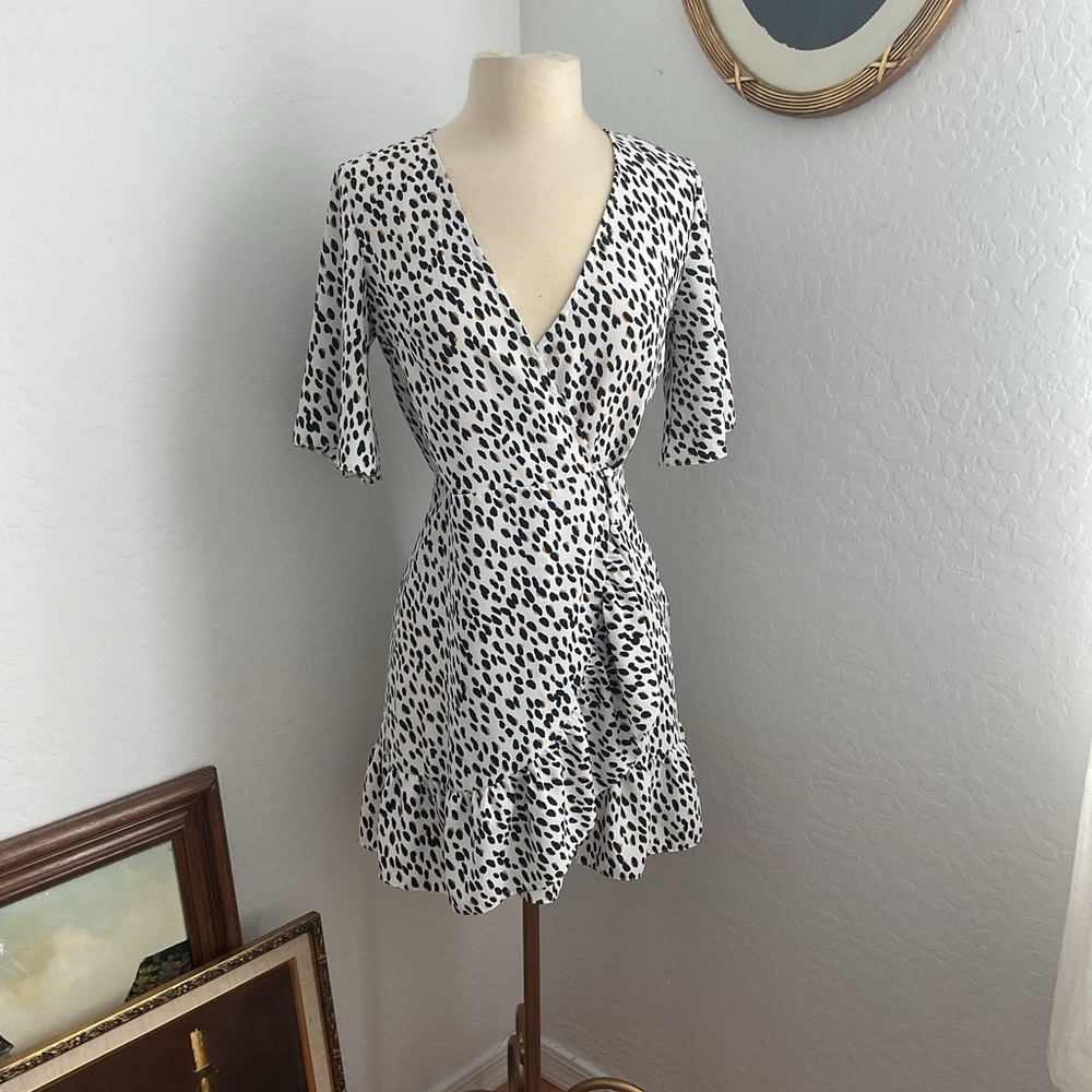 Topshop Black and White Ruffled Wrap Mini Dress